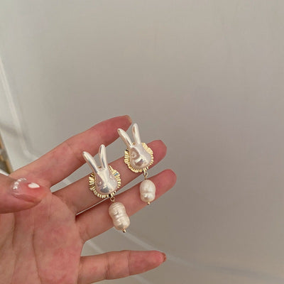 925 Silver Needle Cute Pearl Bunny Baroque Pearl