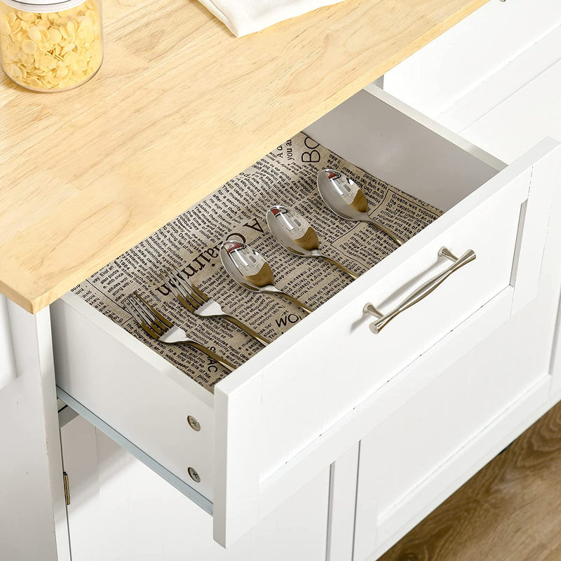 Carrello Da Cucina Multiuso in Legno, Mobile Da Cucina Salvaspazio Con 2 Cassetti, Armadietto E 4 Ruote, 104X46X91Cm, Bianco