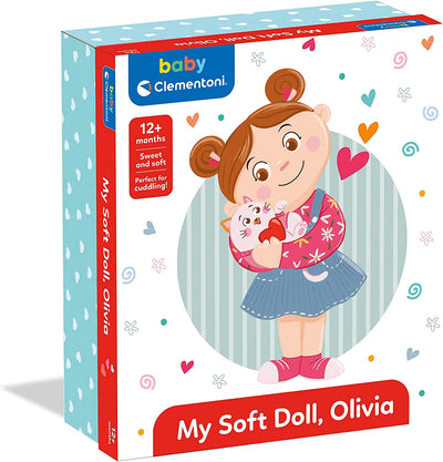 - Olivia, My Soft Doll Stoffa 100% Lavabile, Bambola Bambina Con Accessori, Gioco Prima Infanzia 1 Anno (Versione in Italiano), Multicolore, 17737