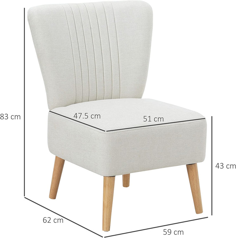 Poltrona Imbottita per Soggiorno E Sala in Stile Nordico, Poltroncina Da Camera in Tessuto E Gambe in Legno, Bianco