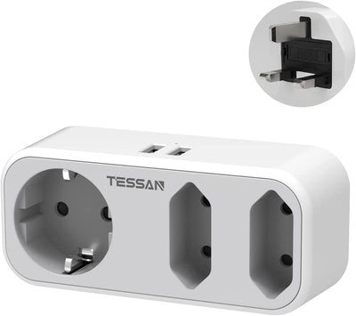 Adattatore Presa Inglese, Adattatore UK Con 1 Presa Schuko E 2 Prese Europa, Adattatore Inglese Con 2 USB, Adattatore Inglese Italiano Presa per Gran Bretagna, Qatar, Irlanda, Presa UK 3250W