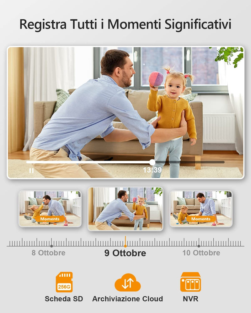 Telecamera Wi-Fi Interno, 1080P Telecamera IP Di Sorveglianza, Tracciamento Del Movimento Con Sirena, Baby Monitor Con AI Rilevamento Umano, Audio Bidirezionale & Visione Notturna, Ranger 2