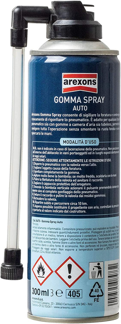 GOMMA SPRAY AUTO 300 Ml, Gonfia E Ripara Ogni Tipo Di Pneumatico, Spray, Bomboletta, Riparazione Forature