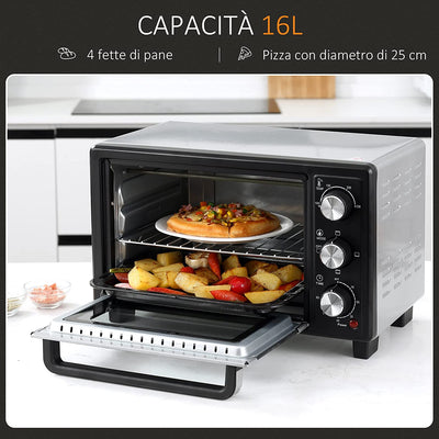 Fornetto Elettrico 16L Temperatura Regolabile E Timer, 3 Metodi Di Cottura E Accessori Inclusi, 1400W, 50X36X35Cm, Argento Nero