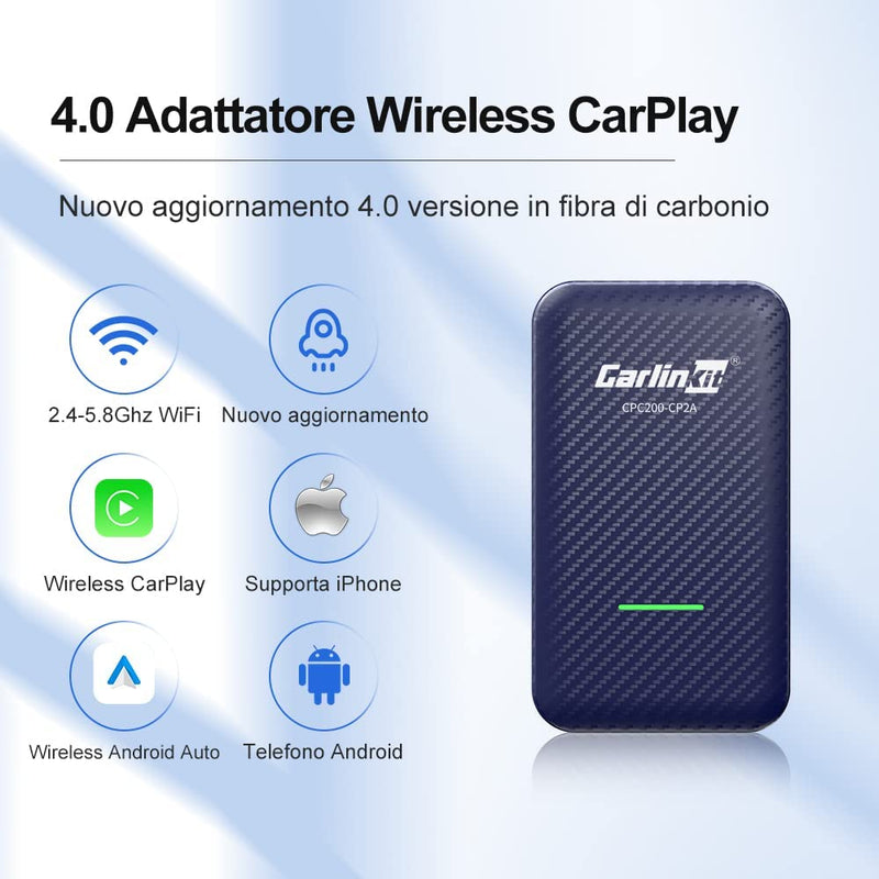 4.0 Wireless Apple Carplay E Android Auto 2 in 1 Adattatore, per Auto Carplay Cablate Anno Modello: 2016-2022, Plug & Play, Supporto Aggiornamento Online