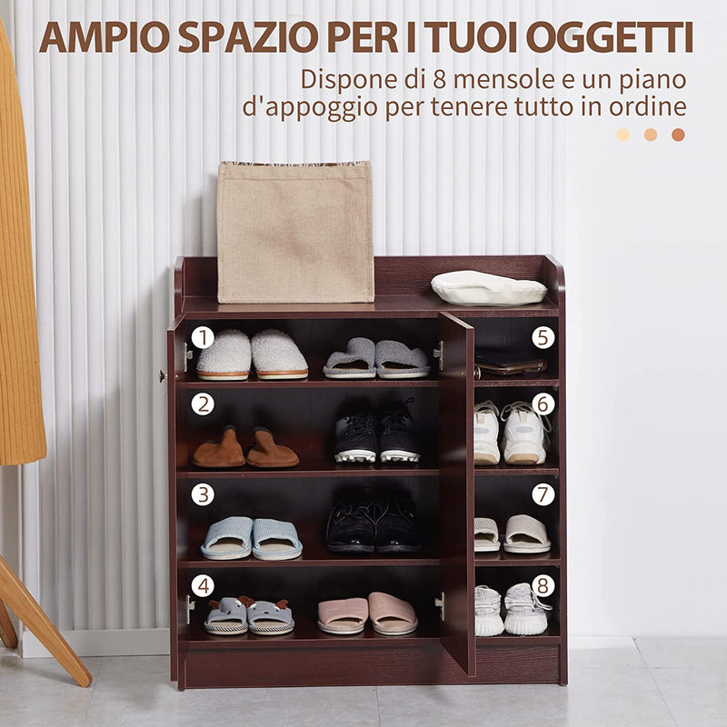 Armadio Scarpiera Salvaspazio E Moderna in Legno per 12 Paia Di Scarpe Con 4 Ripiani Aperti, 83X30X90 Cm, Color Caffè