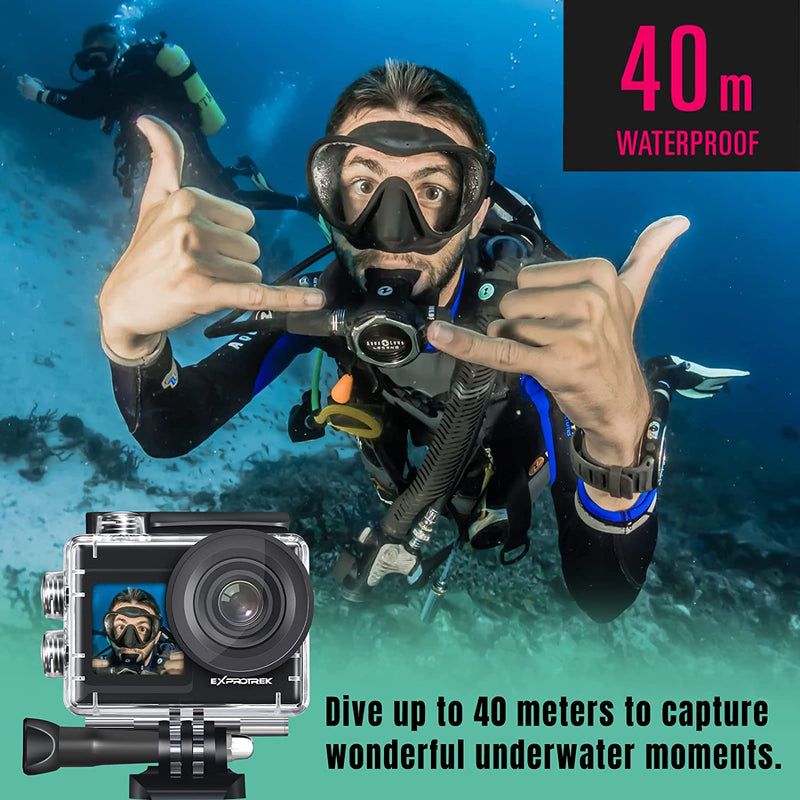 Action Cam, 20MP Action Cam 4K Con Touch Screen, Stabilizzatore EIS, Impermeabile Fino a 40M Sotto L&