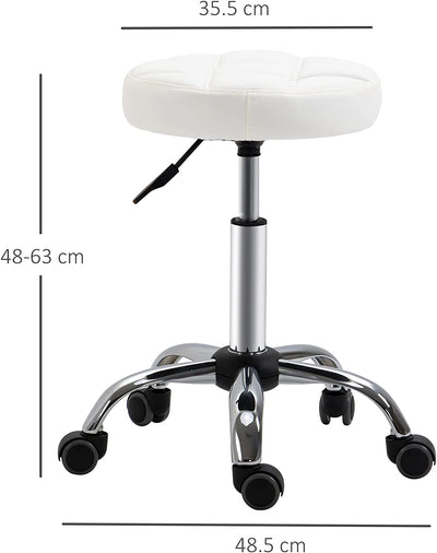 Set Di 2 Sgabelli Con Ruote, Seduta Girevole E Altezza Regolabile, Sgabello per Estetista E Parrucchiere Imbottito in Similpelle PU, Bianco