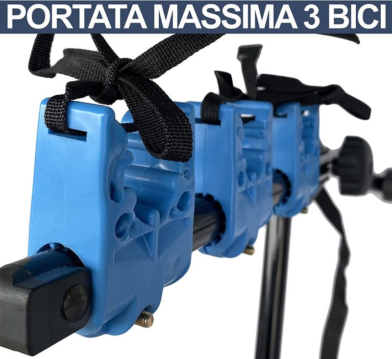 PBAAL_B Portabici Universale Posteriore Auto | Fino a 3 Bici Peso Max Fino a 40 Kg | Con 6 Ganci in Acciaio Zincato | Prodotto Omologato E Certificato