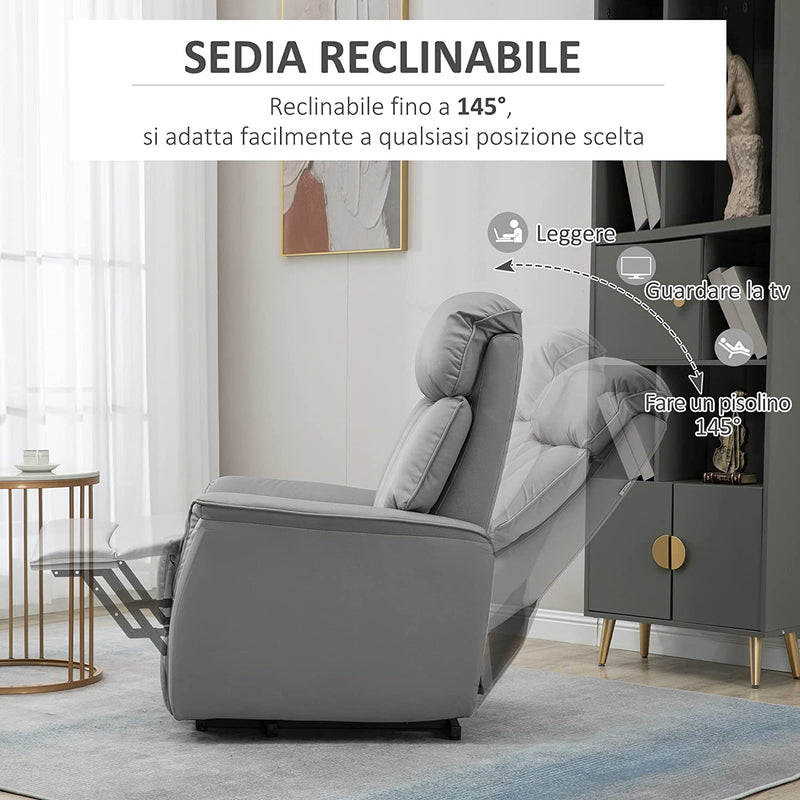 Poltrona Relax Alzapersona Reclinabile Con Poggiapiedi Integrato E Telecomando, 80X94X104Cm Grigio