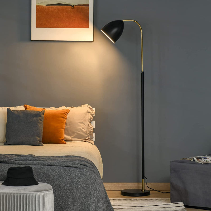 Lampada Da Terra Ad Arco Con Paralume Regolabile, Lampada Da Pavimento Moderna per Lampadine E27 40W, Metallo Nero E Oro, 43X28X160Cm