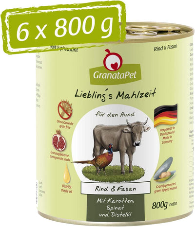 Liebling’S Mahlzeit Carne Di Manzo E Fagiano, Cibo per Cani, Cibo Umido per Cani, Scatolette per Cani Senza Cereali E Zuccheri Aggiunti, Alimento Cani Completo, 6 X 800 G