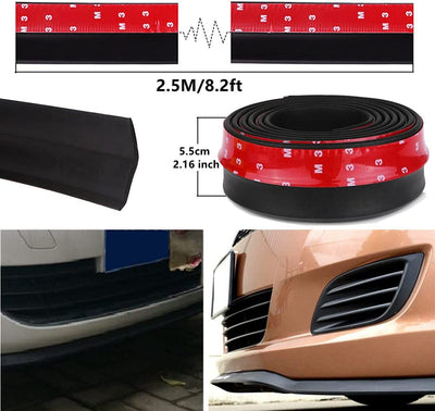 Protezione Universale per Paraurti Anteriore Auto, Autoadesiva, Divisore Auto, Spoiler in Gomma, 2,5 M (Nero), 250 X 5,5 Cm (Lxw)