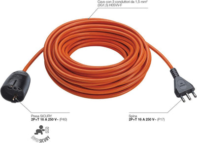 0R32399 Prolunga Elettrica Universale Con Cavo Da 30M 3G1,5S17, Arancione