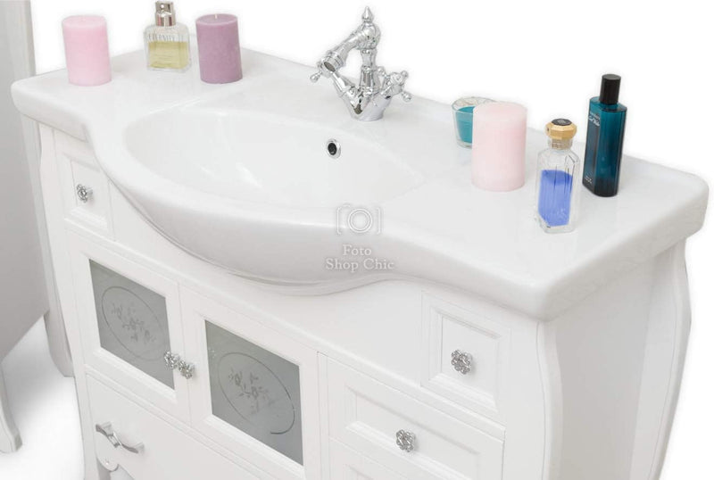 Arredo Bagno Completo Shabby Chic 105Cm Mobile Con Lavabo