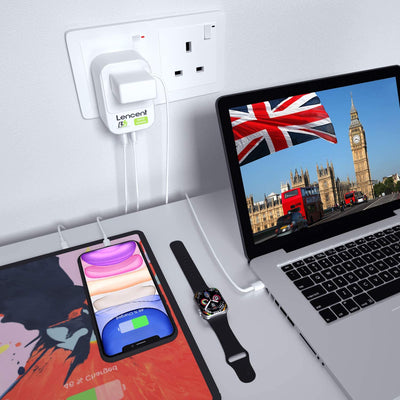 Adattatore Presa Da Viaggio UK, Caricatore Presa Regno Unito, Caricabatterie Spina Inglese Con 3 Porte USB & 1 Spina CA, Presa Viaggio per Gran Bretagna, Irlanda, Singapore, Malesia (Tipo G)