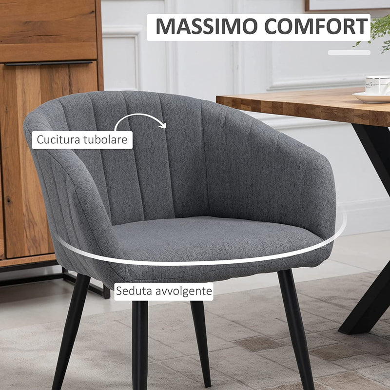 Set Di 2 Sedie Imbottite Moderne Con Rivestimento in Tessuto, Sedie per Soggiorno E Salotto Con Gambe in Metallo, Grigio Scuro