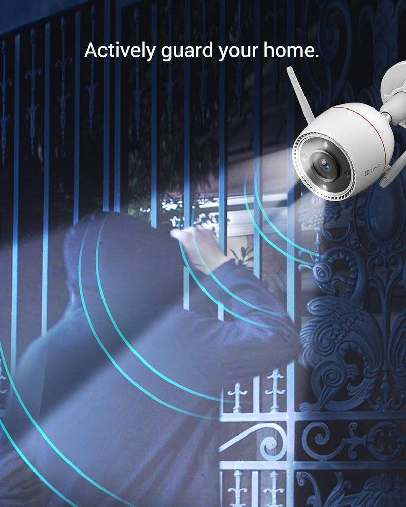 Telecamera Wifi Esterno 3Mp, Videocamera Sorveglianza Esterno Wifi Con Visione Notturna a Colori 30M, IP Camera Con Intelligenza Artificiale, Rilevamento Di Persone, Funziona Con Alexa Outpro