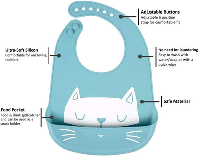Bavaglini Silicone -  3 Pezzi Bavaglino Silicone Con Tasca, Bavaglini Silicone Raccoglipappa - Facili Da Pulire Unisex Personalizzato BPA FREE