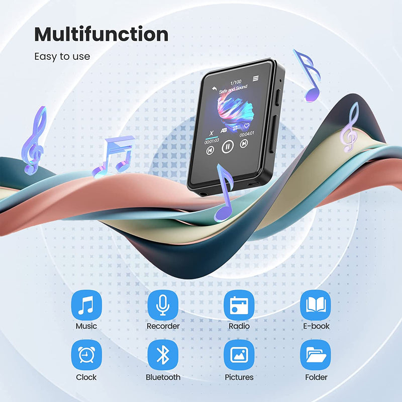 64GB Lettore MP3 Con Bluetooth 5.2, MP3 Con 2.4" Touch Reattivo Screen, Altoparlante Integrato, Qualità Del Suono HIFI, E-Book, Sveglia, Radio FM, Registratore Vocale, Inclusi Gli Auricolari