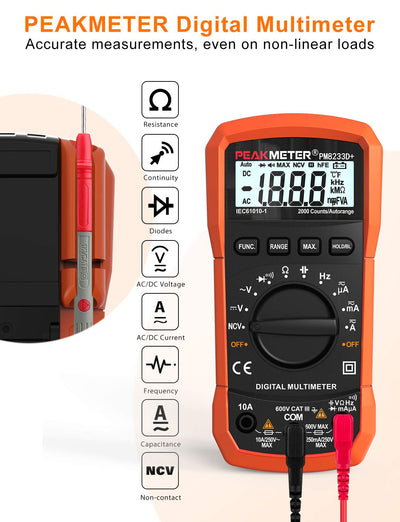 Multimetro Digitale， Multimetro Digitale Con Scala Automatica AC DC Corrente Tensione Resistenza Capacità Tester Di Frequenza NCV Con Puntali Multimetro Digitale Portatile