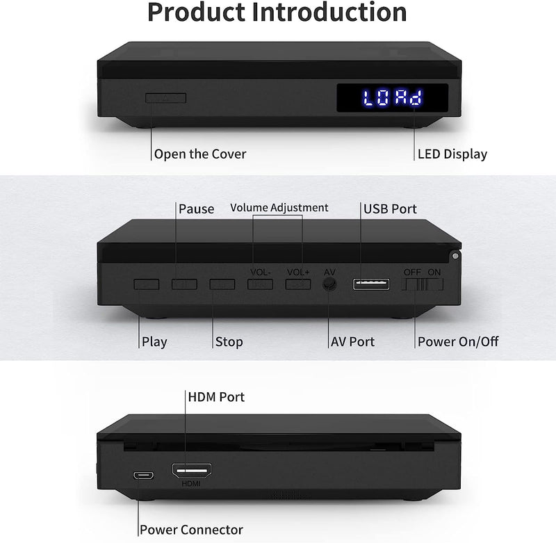 Lettore DVD Super Slim, Lettore DVD Compatto per TV, Lettore DVD Con Altoparlante Hifi Integrato, Uscita USB, Porta AUX Da 3,5 Mm, PAL/NTSC Integrato