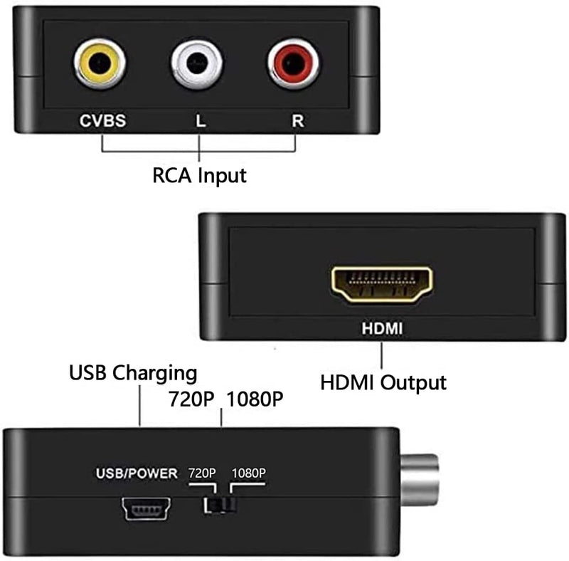 Adattatore HDMI, RCA to HDMI, Adattatore WII HDMI, Adattatore RCA HDMI, Convertitore RCA HDMI Audio 720 1080P Supporta PAL/NTSC Con USB Cavo per Pc/Wii/N64/Tv/Ps3/Blu-Ray DVD