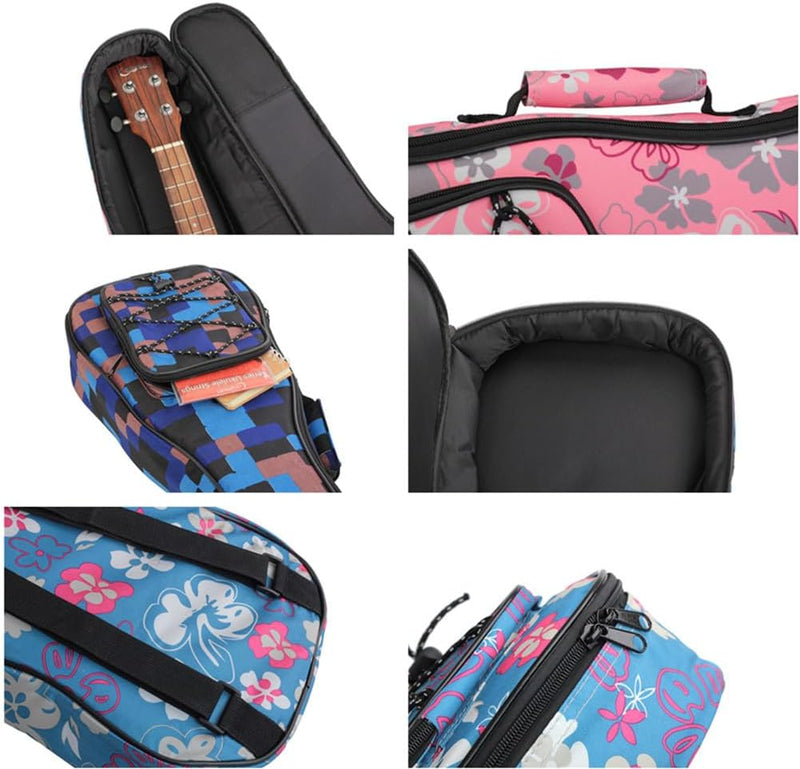 Borsa Ukulele Soprano Custodia Ukulele 21 23 26 Pollici Con Imbottitura Cinghie Regolabile Maniglia per Il Trasporto, Imbottitura Spessa E Custodia (23 Pollici,Fiore Blu)