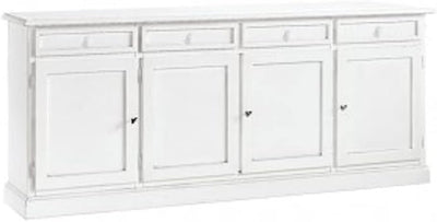 - Credenza Soggiorno, Legno Di Pioppo Bianco Opaco Elegante Shabby Chic, Credenza Arte Povera, Mobile Soggiorno Con 4 Porte Made in Italy - Mis. 205X42X86H