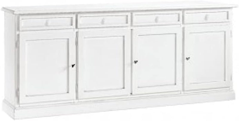 - Credenza Soggiorno, Legno Di Pioppo Bianco Opaco Elegante Shabby Chic, Credenza Arte Povera, Mobile Soggiorno Con 4 Porte Made in Italy - Mis. 205X42X86H