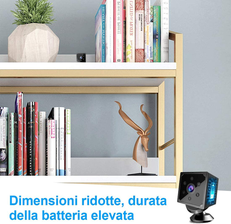 Telecamera Spia, 1080P HD Telecamera Nascosta Wifi Senza Fili Microcamera per Casa Lunga Durata Batteria Mini Videocamera Sorveglianza Interno Con Visione Notturna Rilevamento Di Movimento