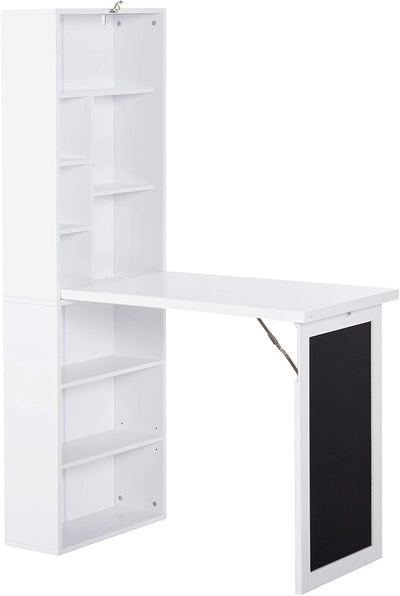 Scrivania Pieghevole Con Libreria E Lavagna per Camera E Ufficio, Tavolo Da Pranzo a Scomparsa Salvaspazio, Bianco, 98X51X153 Cm