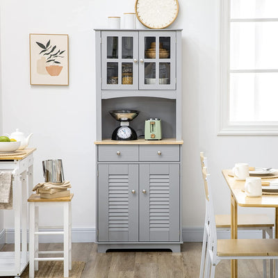 Credenza Alta per Cucina, Mobile Buffet in Legno, Armadio Dispensa in Stile Classico, Grigio, 68X39.5X170Cm