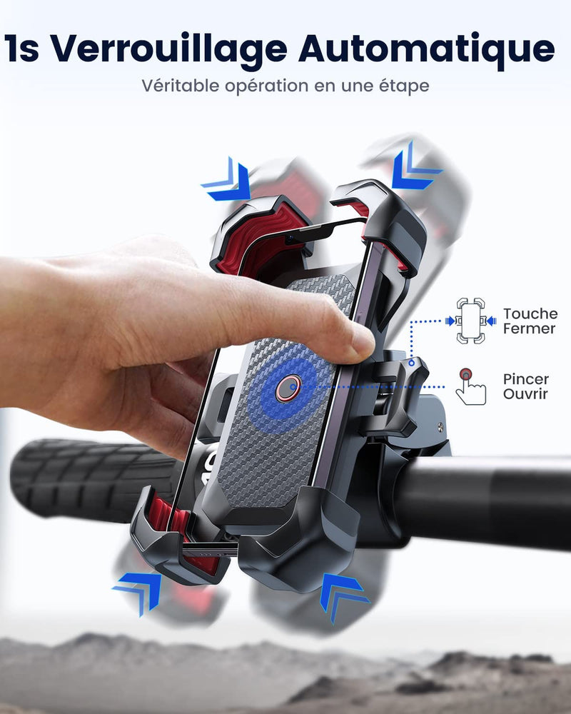 2023  Supporto Telefono Bicicletta, [1S Blocco][100Mph Militare Antivibrante] Porta Cellulare Moto, [5S Installazione ] Universale Manubrio Holder per Iphone 14, Samsung S23, 4,7-7" Smartphone