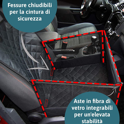 Seggiolino Cane per Il Sedile Anteriore in Macchina – 45 X 45 Cm Con 58 Cm Posteriormente E 33 Cm in Laterale – Sedile Imbottito E Rivestimento Antiscivolo + Ciotola Pieghevole per Il Cane