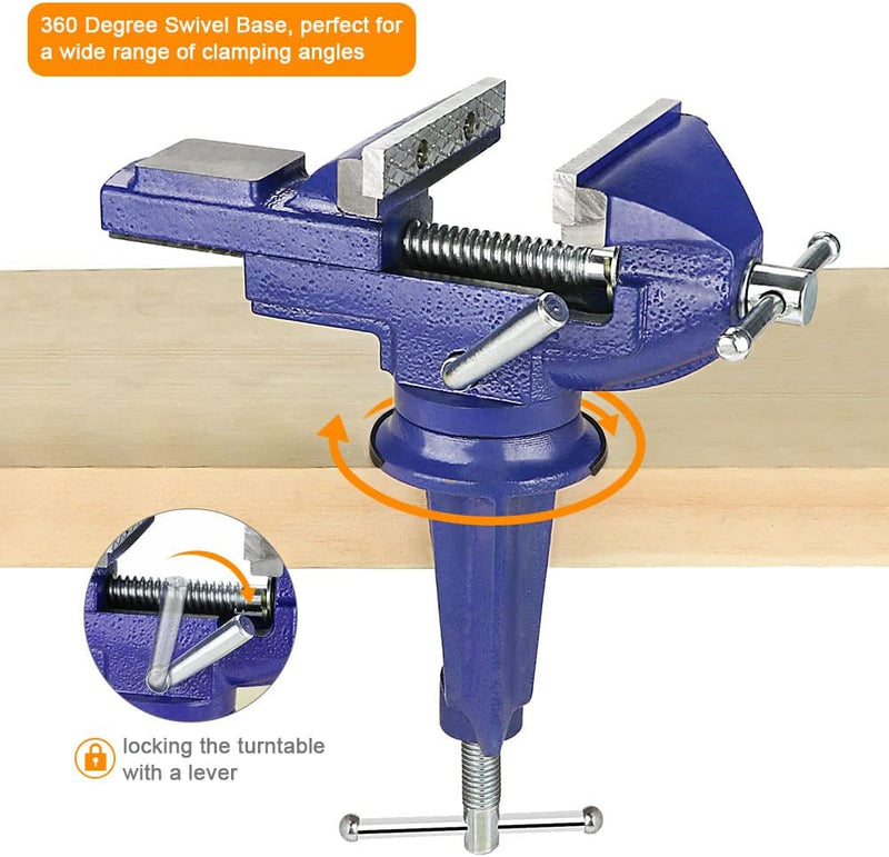 Morsa Da Banco Girevole Con Incudine, Morsa Da Tavolo Larghezza Ganasce 80Mm, Professionale Morsa Da Banco in Acciaio Fuso per Falegnameria Con Base Girevole 360 °