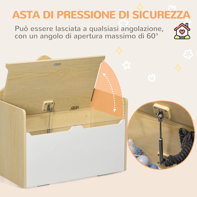 Panca Contenitore Portagiochi per Bambini in Legno E Schienale a Casetta, 62.5X34X61.5Cm, Bianco