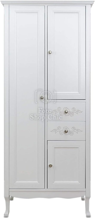 Mobile a Colonna Multiuso in Legno Bianco Opaco in Stile Shabby Chic