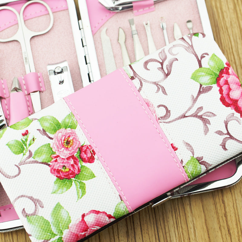 Nail Clipper Set Stainless Steel 12 Piece Pink Flower Nail Scissors Manicure Manicure Tools Rose -12