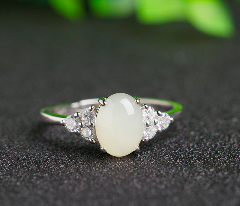 Adjustable Moonstone Jade Ring with 925 Silver