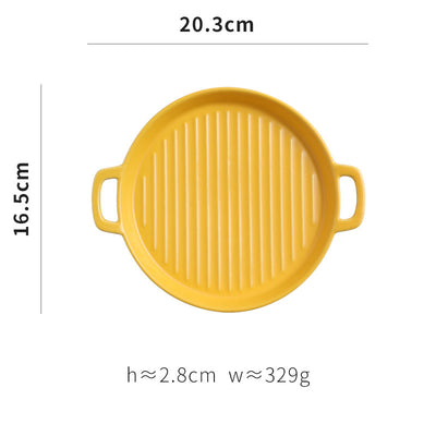 Binaural Baking Tray Pizza Tray round Dish Plate Dish Creative Oven Ceramic Net Celebrity Tableware Microwave Flat Plate