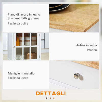 Carrello Da Cucina Multiuso Con Cassetto, Armadietto E 4 Ruote, in Legno Bianco, 67X48X86.5Cm