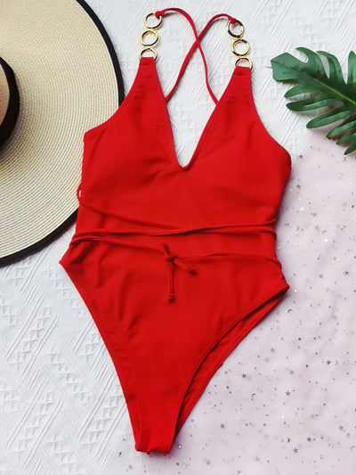 Solid Color One-Piece Swimsuit Sexy Bikini