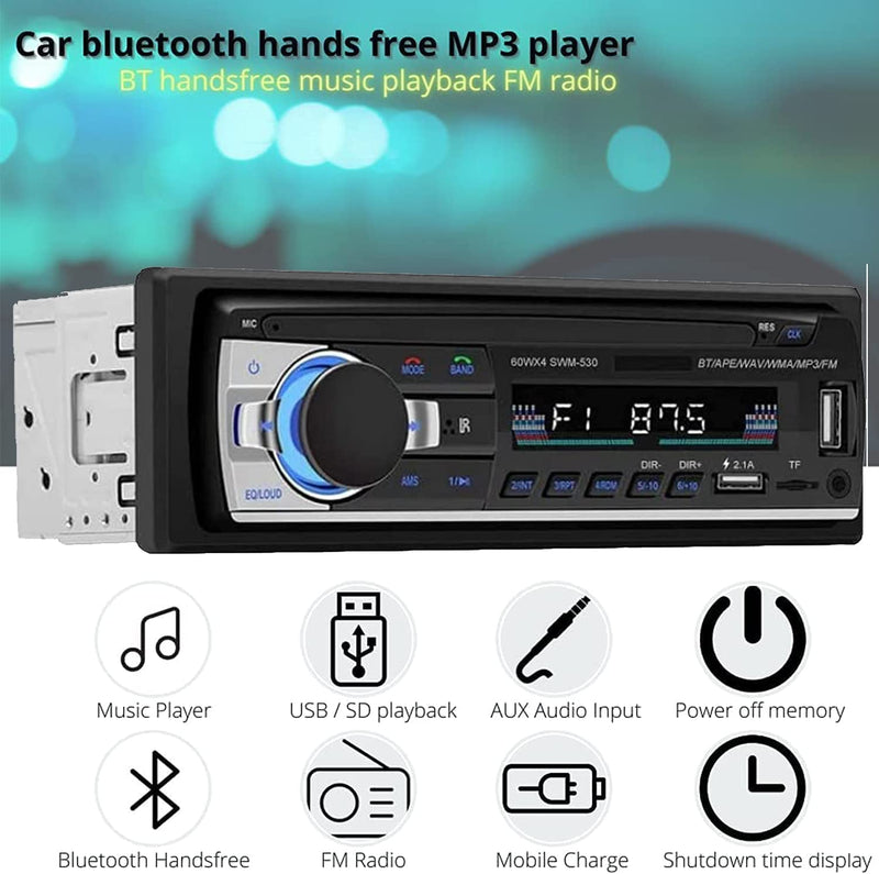 Autoradio Bluetooth 4.0-1 DIN - 4X40W - Funzione AUX, Lettore MP3 E Doppia Porta USB, Suono Stereo FM, Chiamate in Vivavoce, Telecomando, Display LCD, Ios E Android