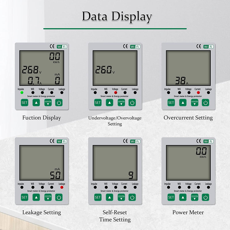 Contatore Energia Elettrica, Misuratore Consumo Elettrico Con Kwh Meter Wifi Guida DIN Digitale LCD, Contatore Di Energia Monofase Multifunzione 220V