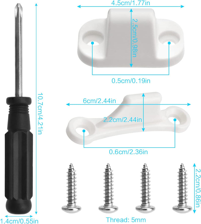2 Pezzi Fermaporta Camper, Set Di Blocca Porta Camper Roulotte Accessori Esterni Fibbia Porta Camper Bianco Blocca Porta in ABS Con Viti E Cacciavite, per Roulotte Camper Barche