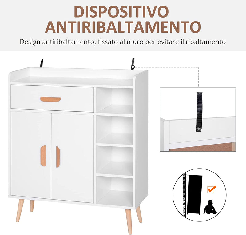 Armadietto Mobiletto Salvaspazio Con 4 Cestini Pannelli Particelle 80 X 29.5 X 96Cm Bianco