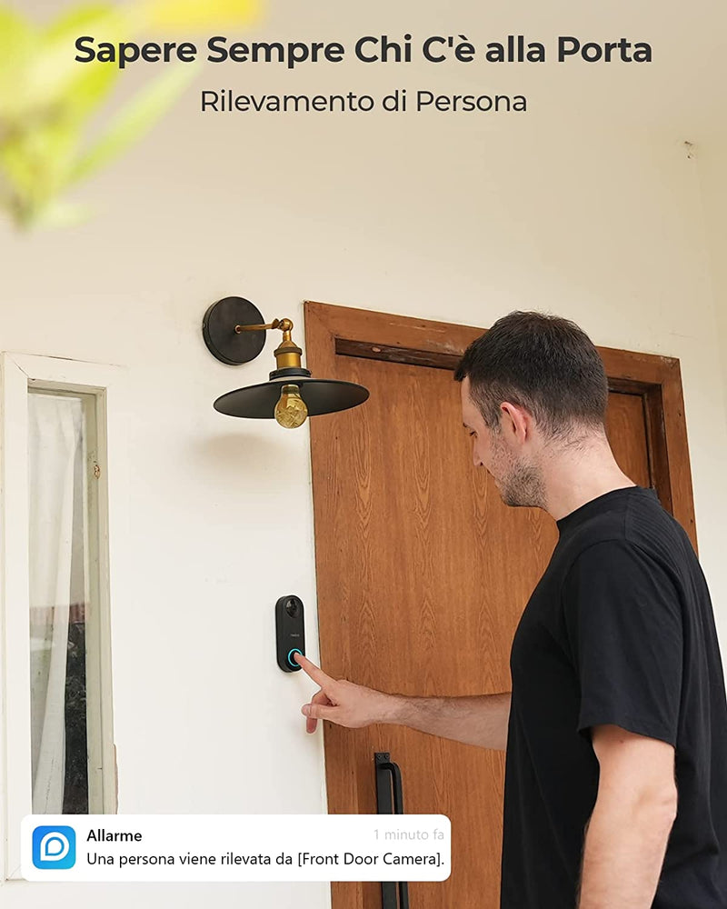 Videocamera per Campanello Poe Con Suoneria, Cablata per Esterni Da 5MP HD, Vista Diagonale a 180°, Audio Bidirezionale, Rilevamento Persone, Impermeabile, Avvisi, Supporto per NVR