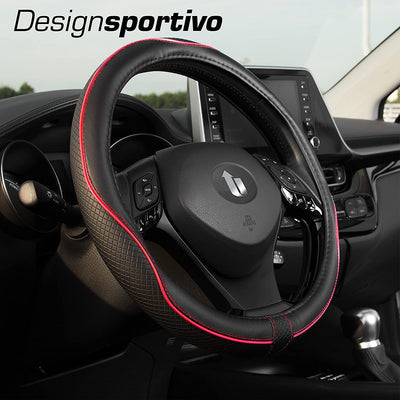 Coprivolante Auto Universale Nero Rosso in Finta Pelle | Copertura Di Volante Diametro 37-39 Cm | Accessori Auto Interno | Regali per Donna E Uomo