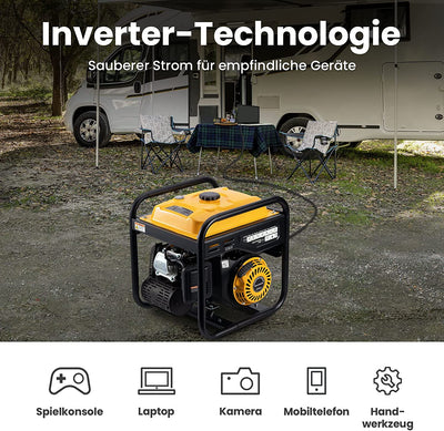 Generatore Di Corrente Inverter Portatile 3500W Benzina 4 Tempi Con 2 Prese 230V Silenzioso E Leggero Come Generatore Di Emergenza Domestica per Garage Officina Cantiere Camping